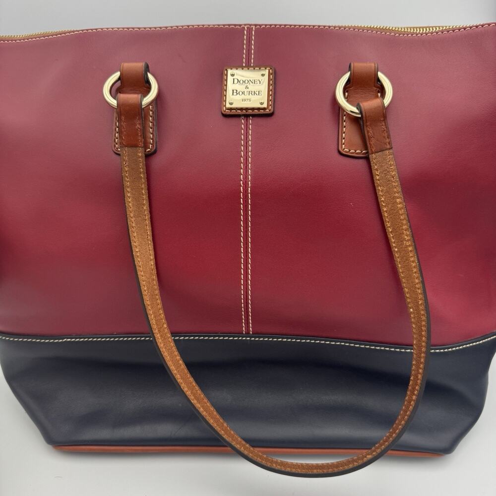 Dooney & Bourke Wexford Leather Becky Tote Bag Navy Burgundy Classic Handbag
